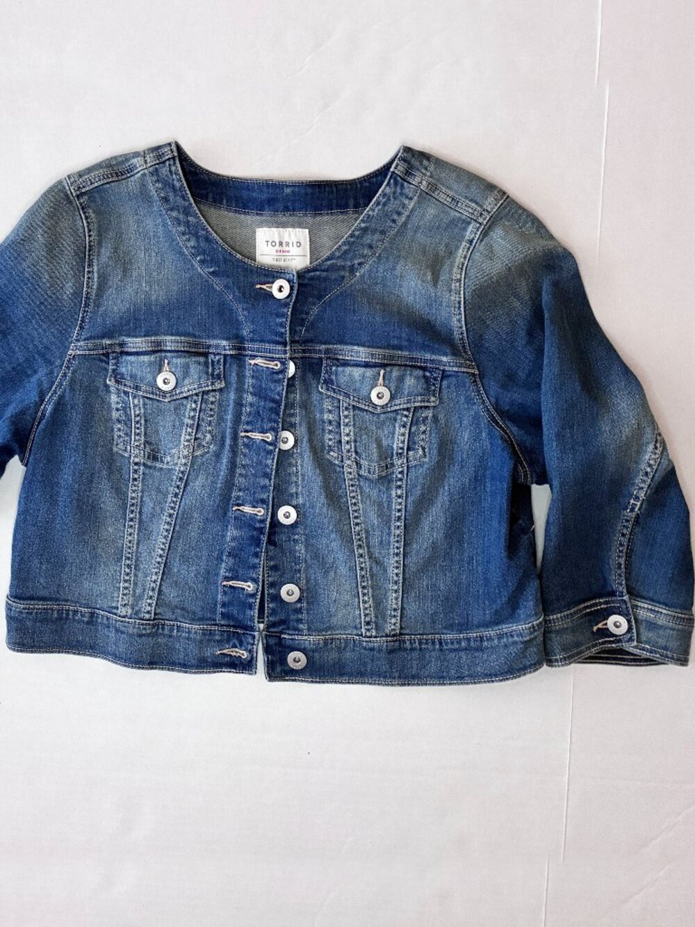 Torrid Denim First At Fit Crop Collarless Jean Jacket - Medium Wash - Size 2x